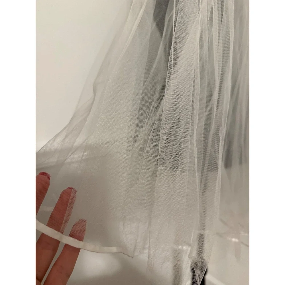White Wedding short Veil Bridal Crown Flower Lace Tulle Romantic Bride 28